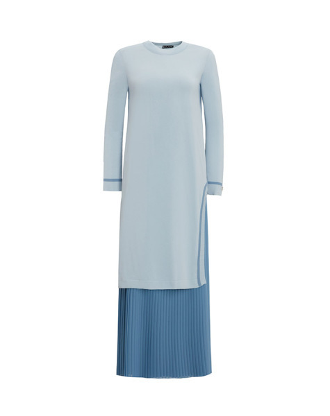 T25Y-2001 Düz Renk Plise Şifon Etek 1186-BLUE - 1