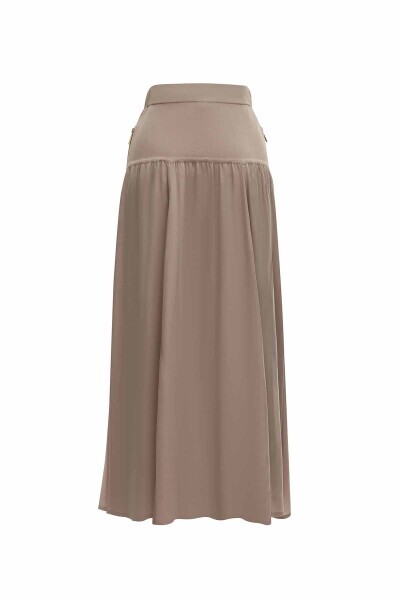 T25Y-2003 Yandan Fermuarlı Kloş Etek CACAO - MISS DALIDA (1)