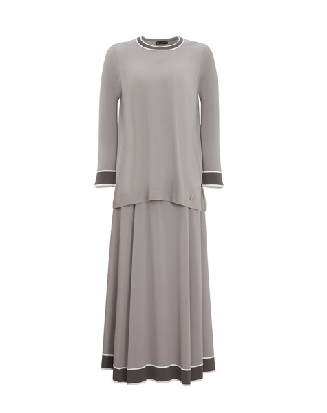 T25Y-2005 Ucu Renk Şeritli Triko Kloş Etek 1179-GREY 