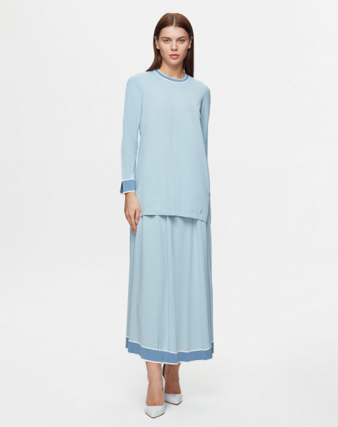 T25Y-2005 Ucu Renk Şeritli Triko Kloş Etek 1324-LIGHT BLUE 