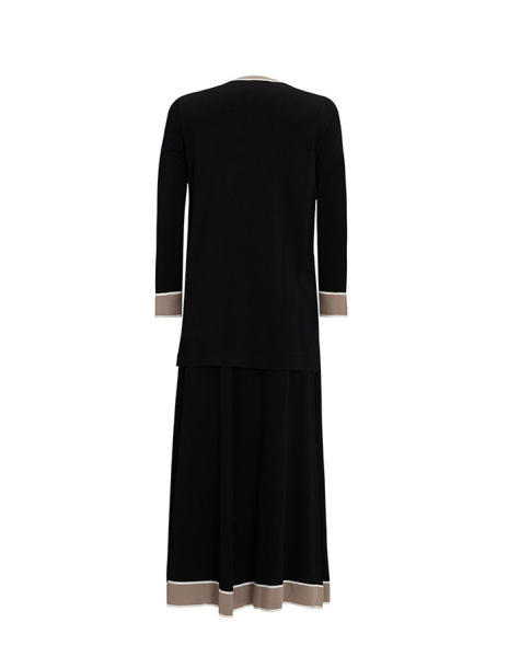 T25Y-2005 Ucu Renk Şeritli Triko Kloş Etek BLACK - 2