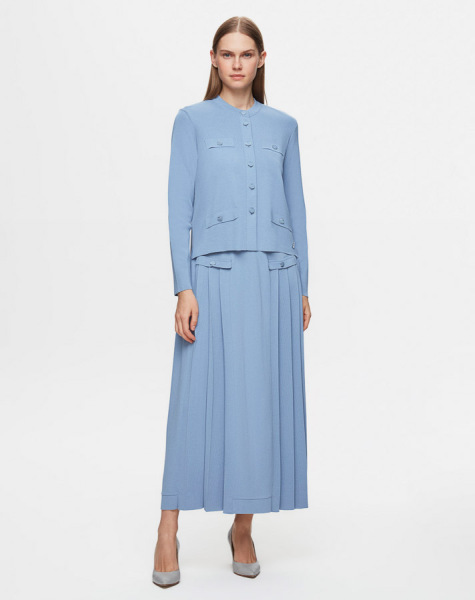 Önü Düğmeli Cep Kapaklı Triko Kloş 1112-LAVENDER Etek - 1