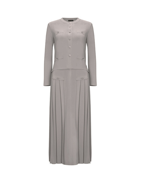 T25Y-2006 Önü Düğmeli Cep Kapaklı Triko Kloş Etek 1179-GREY - MISS DALIDA