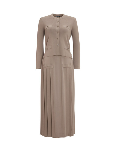 T25Y-2006 Önü Düğmeli Cep Kapaklı Triko Kloş Etek 1237-MİNK - MISS DALIDA