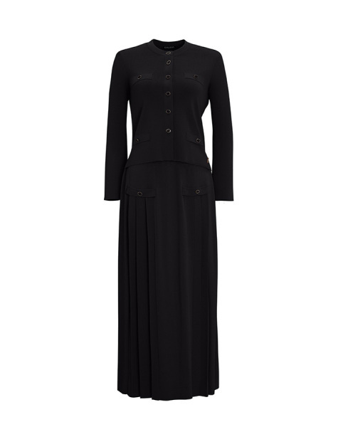 Önü Düğmeli Cep Kapaklı Triko Kloş Siyah Etek 