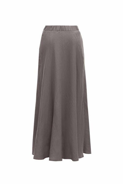 Düz Renk Keten Kloş Antrasit Etek - 2