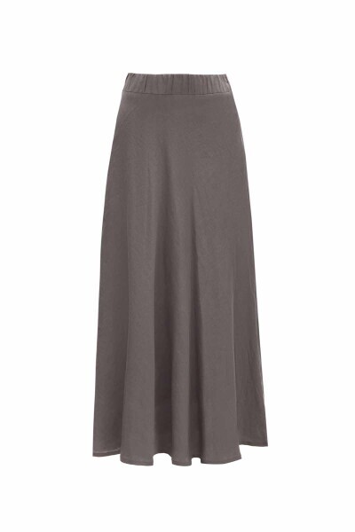 Solid Color Linen Flared Skirt 