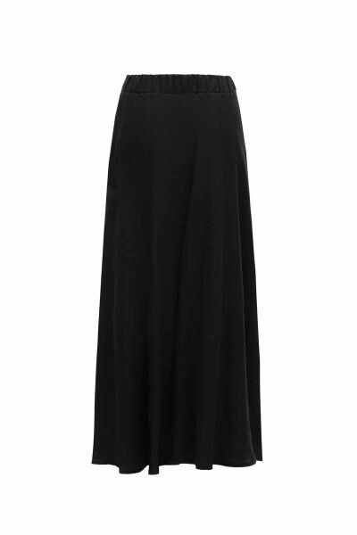 Düz Renk Keten Kloş Siyah Etek - 1