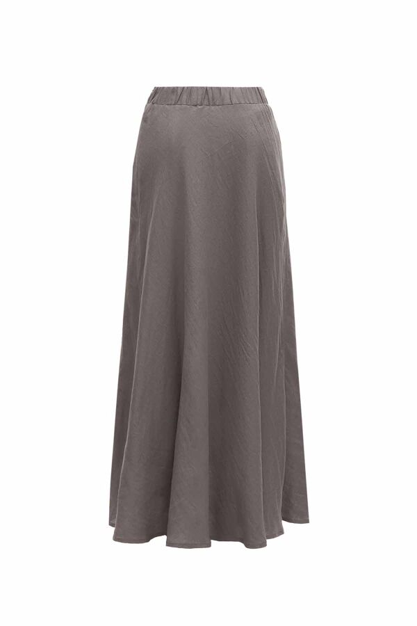 Düz Renk Keten Kloş Etek - 6