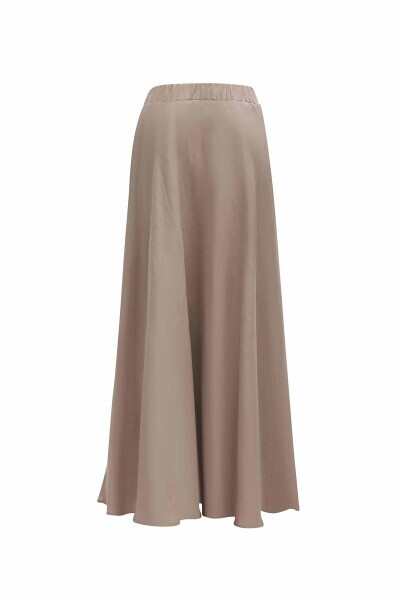 Düz Renk Keten Kloş Vizon Etek 