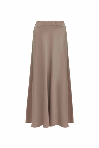 Düz Renk Keten Kloş Vizon Etek - 2