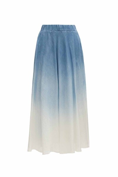 T25Y-2010 Batik Desenli Kloş Keten Etek BLUE - 1