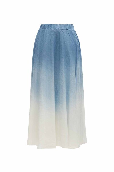 T25Y-2010 Batik Desenli Kloş Keten Etek BLUE - 2