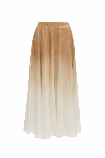T25Y-2010 Batik Desenli Kloş Keten Etek CAMEL - 1