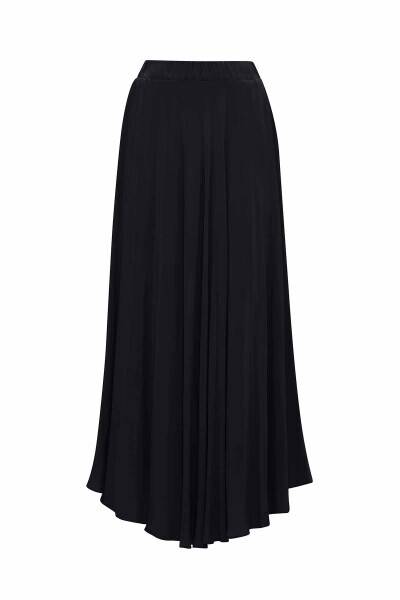 T25Y-2012 Verev Kesim Cupro Kloş Etek BLACK - 8
