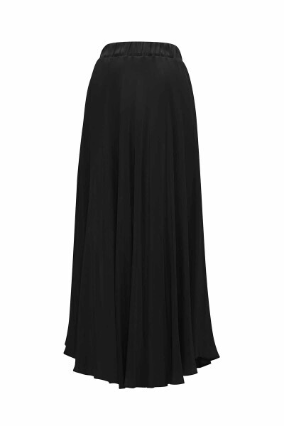 T25Y-2012 Verev Kesim Cupro Kloş Etek BLACK - 9