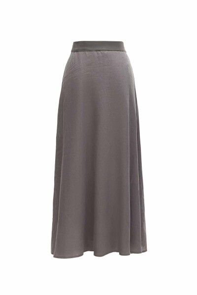 T25Y-2013 Düğme Detaylı Triko Tiktaklı Keten Etek ANTHRACITE - 2