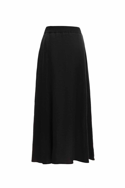 T25Y-2013 Düğme Detaylı Triko Tiktaklı Keten Etek BLACK - 3