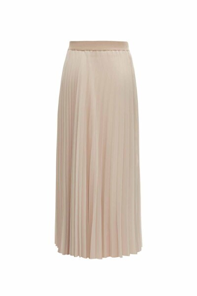 Düz Renk Plise Şifon Taş Rengi Etek - 2