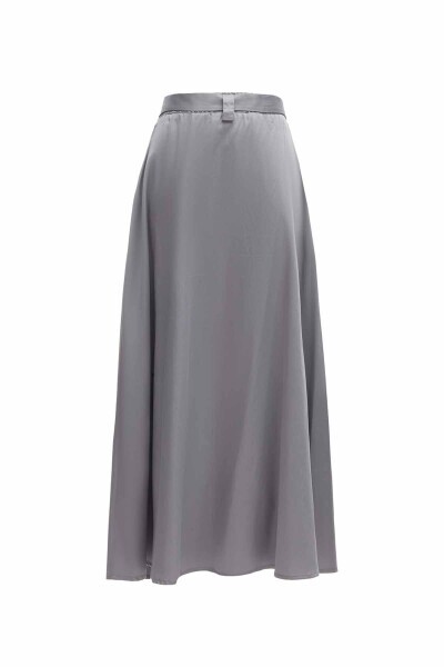 T25Y-2015 Beli Kuşaklı Rahat Kesim Kumaş Etek GREY - 2
