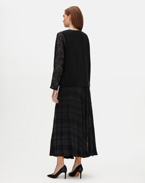 Lace Detailed Jacquard Cupro Skirt - 4