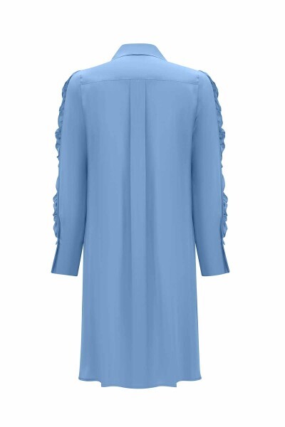 Kolu Fırfırlı Cupro Mavi Gömlek - 2