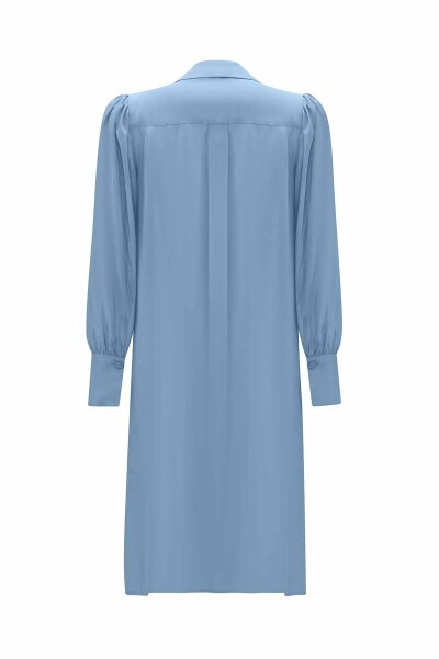 Bebe Yaka Balon Kollu Cupro Mavi Tunik - 2