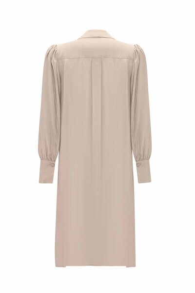 Bebe Yaka Balon Kollu Cupro Taş Rengi Tunik - 2