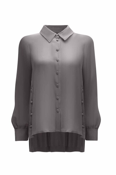 Düğme Detaylı Cupro Antrasit Gömlek - 2