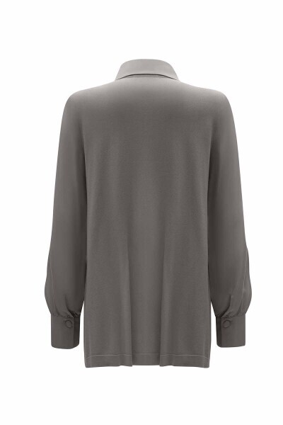 T25Y-3002 Düğme Detaylı Cupro Gömlek 1318-ANTHRACITE - 2