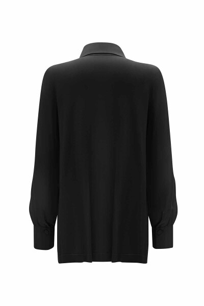 Düğme Detaylı Cupro Siyah Gömlek - 2