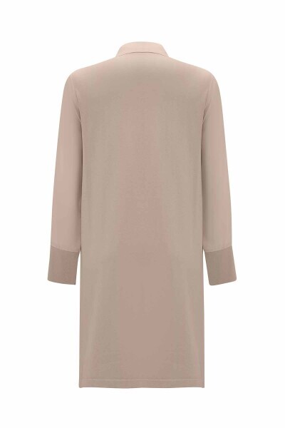 Yanları Düğmeli Cupro Uzun Taş Rengi Gömlek - 2