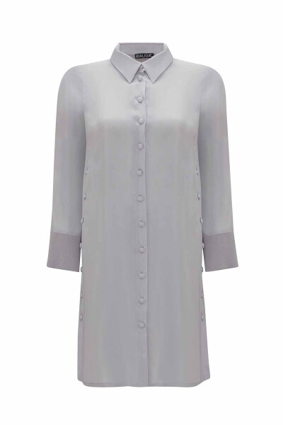 Cupro Long Shirt with Side Buttons - 1
