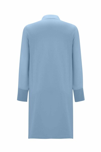 Yanları Düğmeli Cupro Uzun Mavi Gömlek - 2