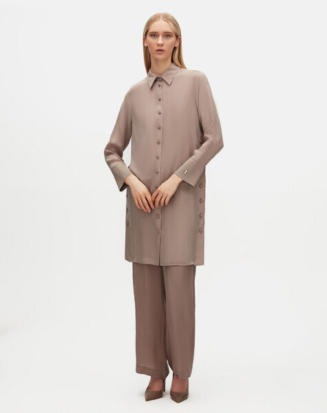 Cupro Long Shirt with Side Buttons 