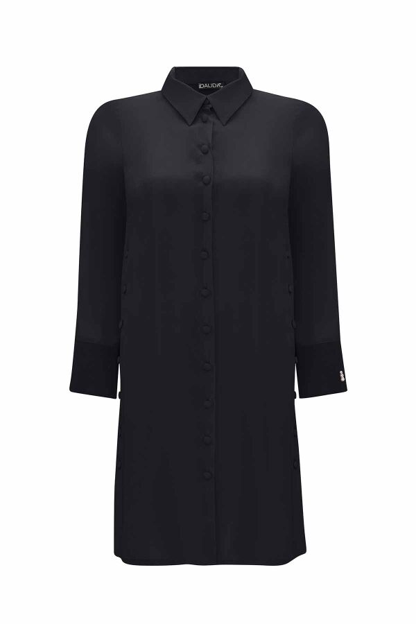 Cupro Long Shirt with Side Buttons - 1