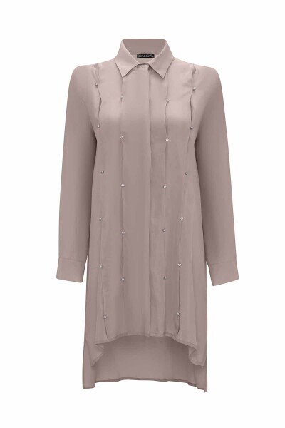 Taş Detaylı Cupro Vizon Gömlek - 1