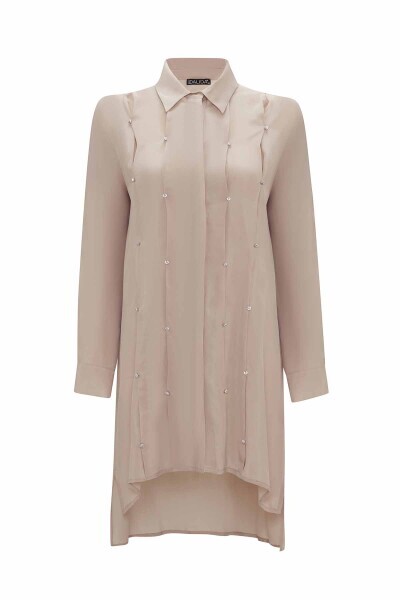 Taş Detaylı Cupro Taş Rengi Gömlek - 1