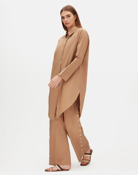 T25Y-3008 Rahat Kesim Pamuklu Gömlek CAMEL - 4