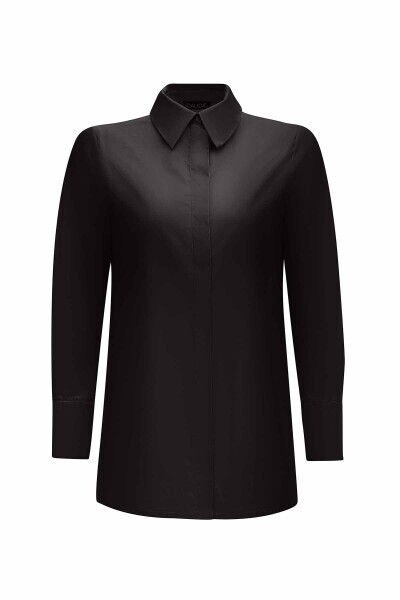 T25Y-3011 Gizli Pat Poplin Gömlek BLACK 