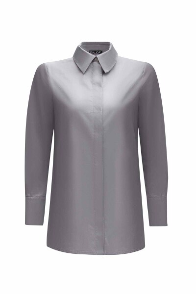 Gizli Pat Poplin Gri Gömlek - 1