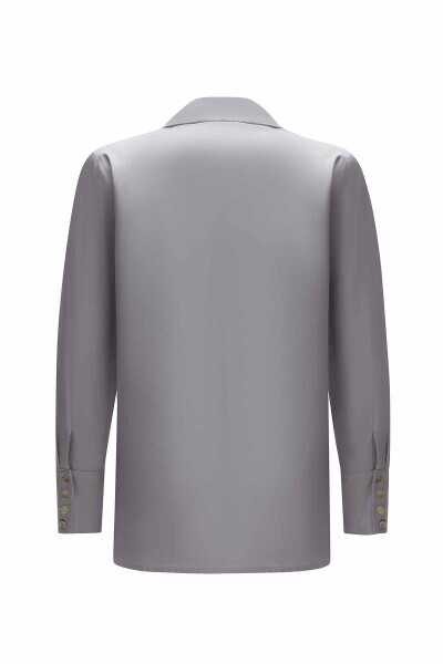 Gizli Pat Poplin Gri Gömlek - 2