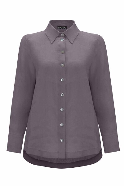 Sedef Düğmeli Düz renk Keten Antrasit Gömlek - 1