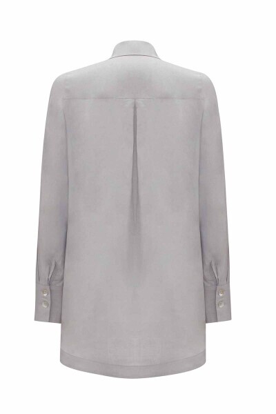 Sedef Düğmeli Düz renk Keten Gri Gömlek - 2