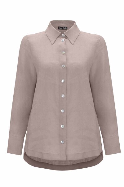 Pearl Buttoned Solid Color Linen Shirt - MISS DALIDA