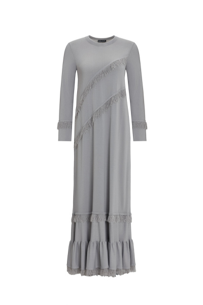 T25Y-4000 Püskül Detaylı Triko Uzun Elbise 1179-GREY - MISS DALIDA