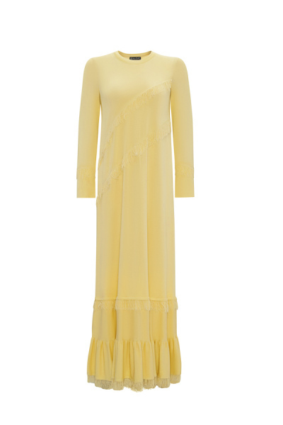 Püskül Detaylı Triko Uzun Sarı Elbise - 1