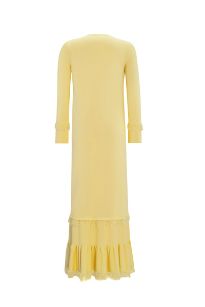 Püskül Detaylı Triko Uzun Sarı Elbise - 2
