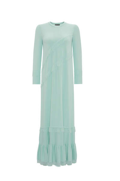 Püskül Detaylı Triko Uzun Açık Yeşil Elbise - 1