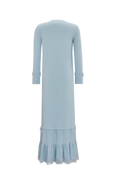 Püskül Detaylı Triko Uzun Açık Mavi Elbise - 2